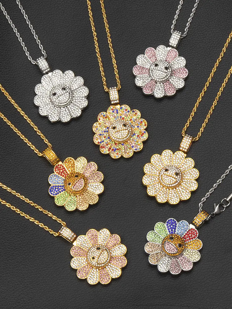 Colgante Giratorio de Hip-Hop Colorido, Collar de Girasol