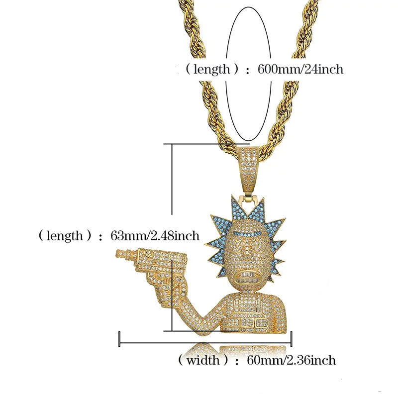 Collar con Colgante de Hip Hop de Rick y Morty con Circonita