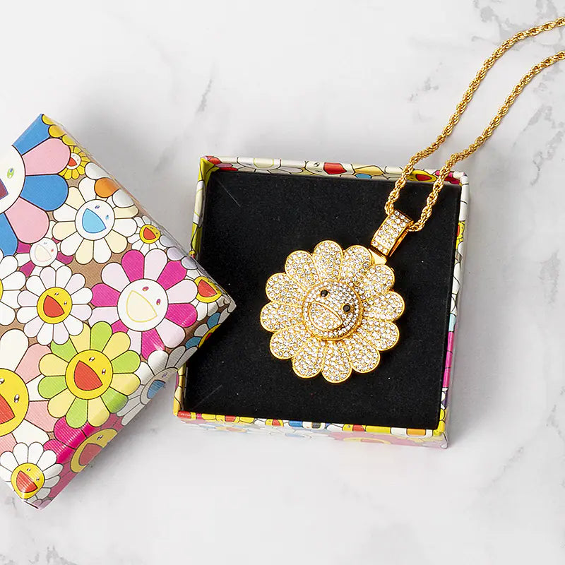 Colgante Giratorio de Hip-Hop Colorido, Collar de Girasol