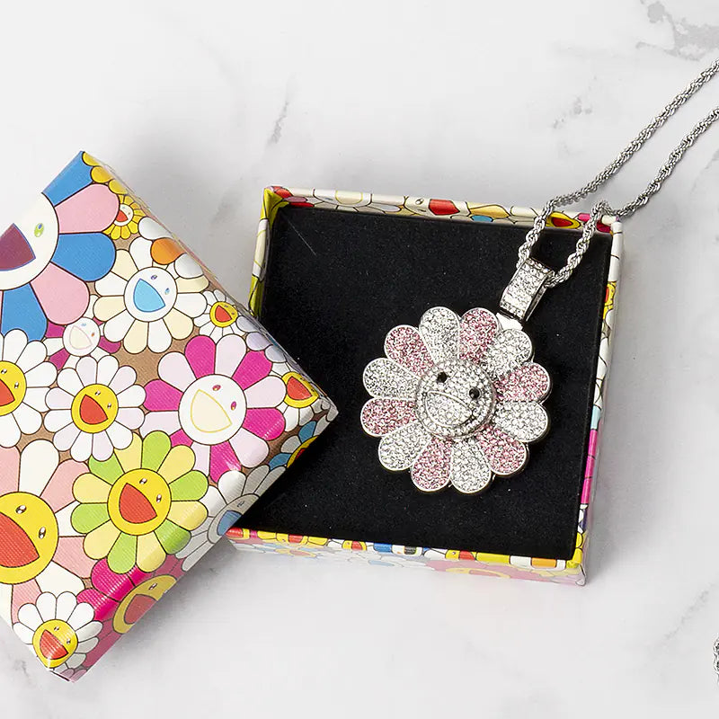 Colgante Giratorio de Hip-Hop Colorido, Collar de Girasol