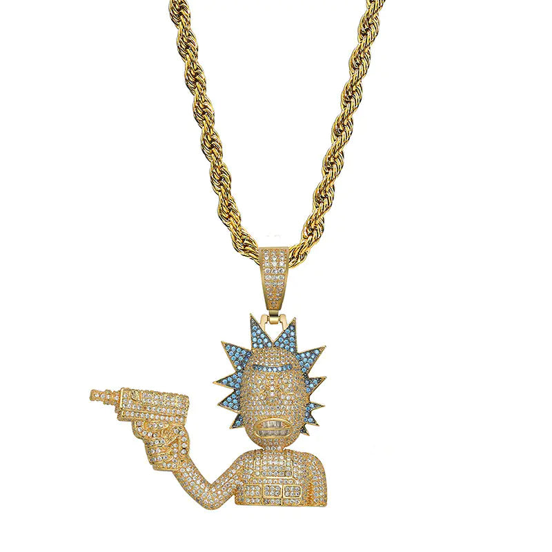 Collar con Colgante de Hip Hop de Rick y Morty con Circonita